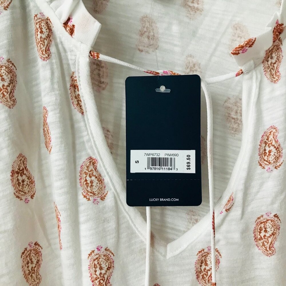 Lucky brand women Short Sleeve top Flower 60% Cotton 40% Modal Paisley Size: S/P - Picture 4 of 4